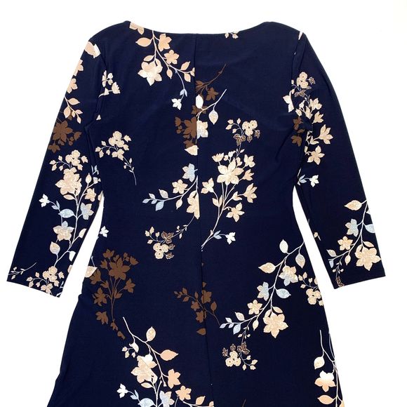 Chaps Floral Ruched 3/4 Sleeves Sheath Dress Size M - Picture 9 of 11